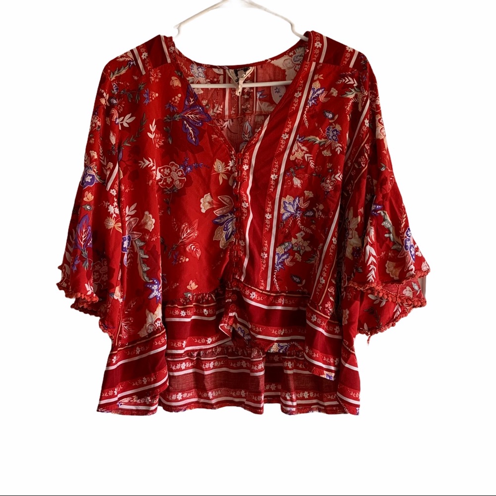 JAASE boho floral ruffle boxy top size XL
